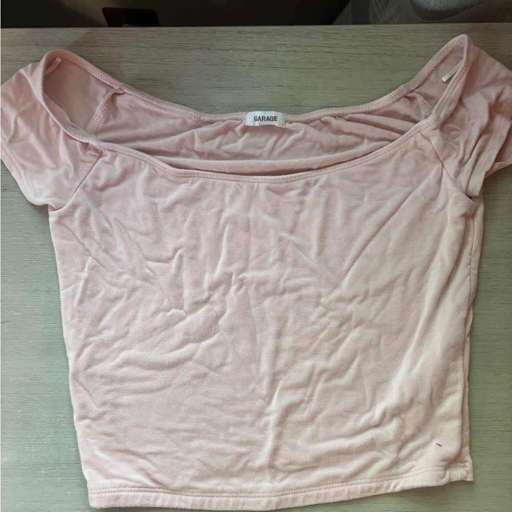 Garage Pink Cap Sleeve Fitted Crop Blouse